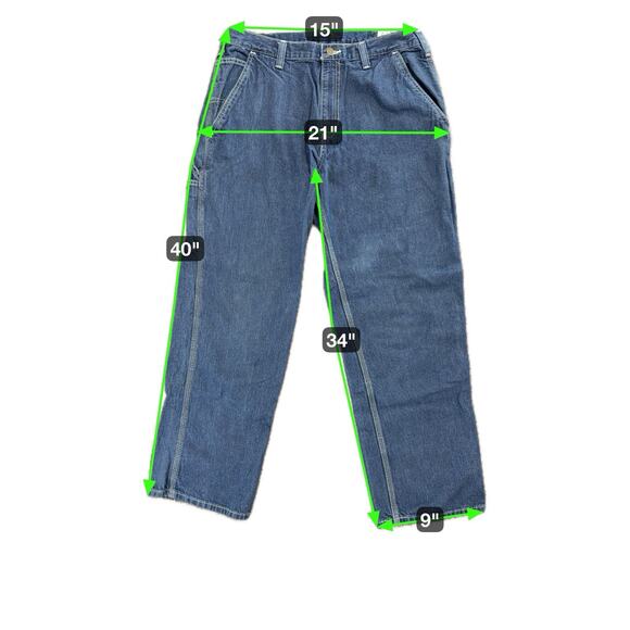 Carhartt Jeans Mens 34x30 Blue Denim Dungaree Fit Carpenter Work Pants B13 DST - Picture 6 of 6